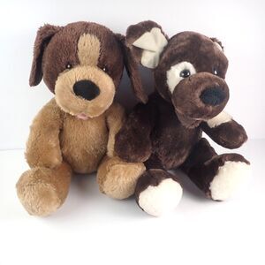 BUILD-A-BEAR SITTING DOGS BROWN & CARAMEL & Dark Brown and Cream 14"